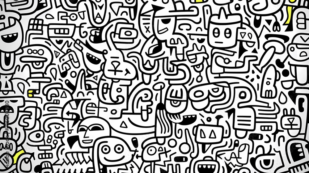 Funny doodle seamless pattern, artistic background