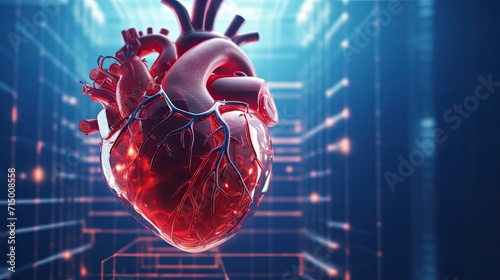 Transplantation human heart. 3D modeling in the field of internal organ transplantation. Technology in medicine and scientific research of the body, study of the human heart