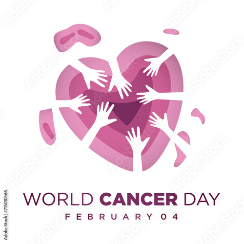 World Cancer Day with love and help hand design paper cut style