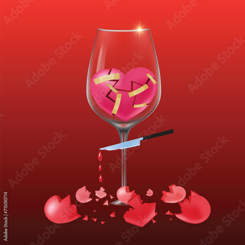 happy valentine's day bloody broken heart hearts with glass design