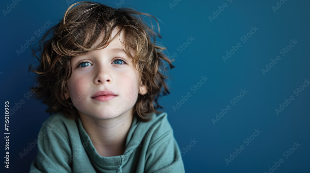 Portrait of a Young boy on blue studio background Portrait of a Young boy on blue studio background