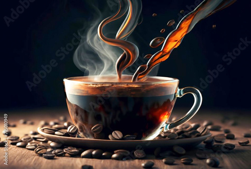 Fototapeta Naklejka Na Ścianę i Meble -  cup of coffie with cinnamon and star anise on wooden background