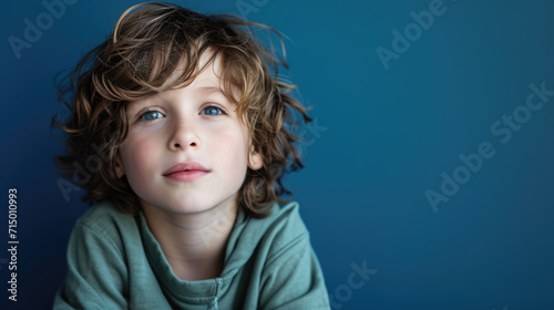 Portrait of a Young boy on blue studio background