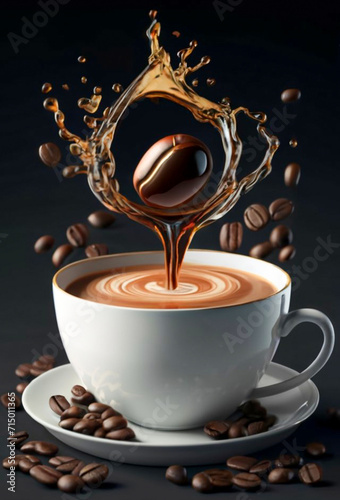 Fototapeta Naklejka Na Ścianę i Meble -  cup of coffie with cinnamon and star anise on wooden background