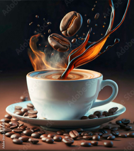 Fototapeta Naklejka Na Ścianę i Meble -  cup of coffie with cinnamon and star anise on wooden background