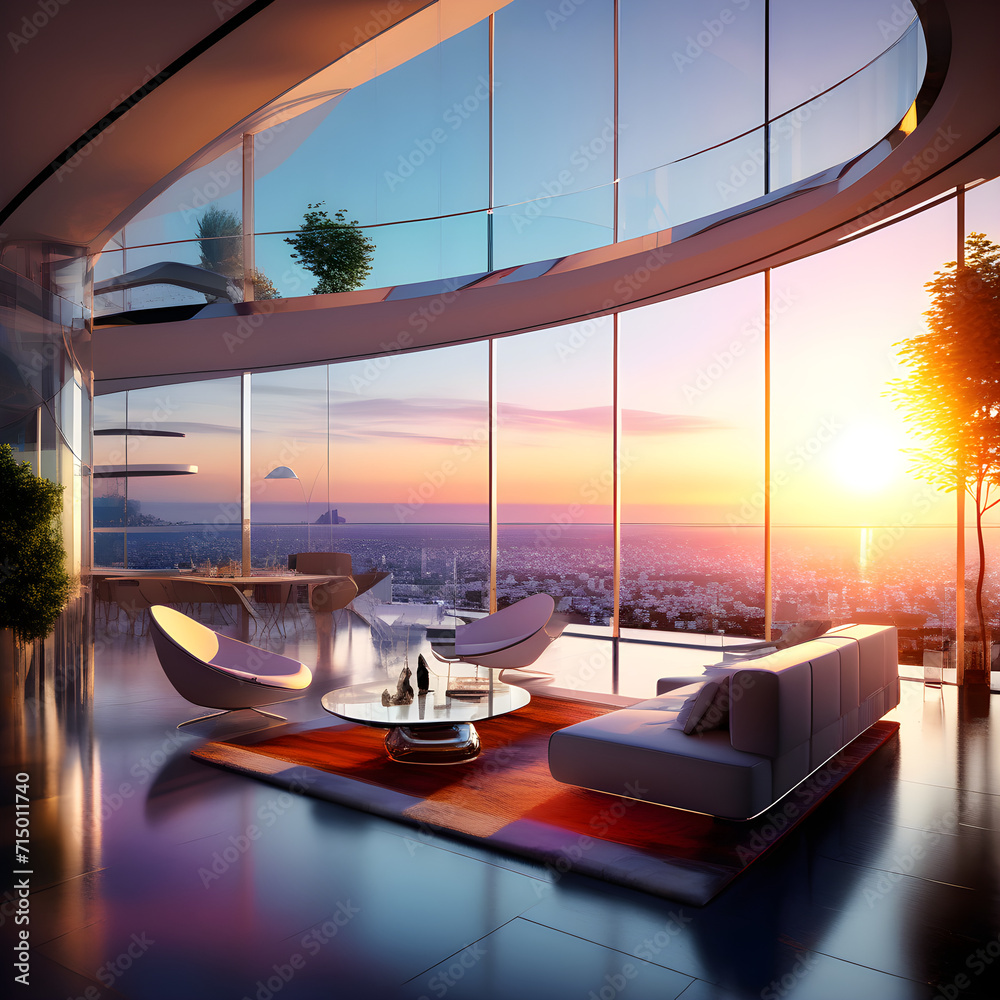 Futuristic Modern House with vibrant sky color ideas 