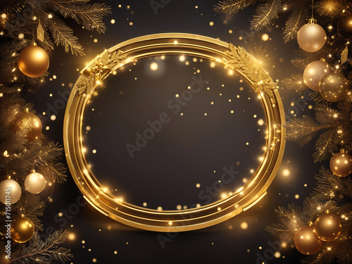 Christmas design: realistic gold frame with glowing lights.