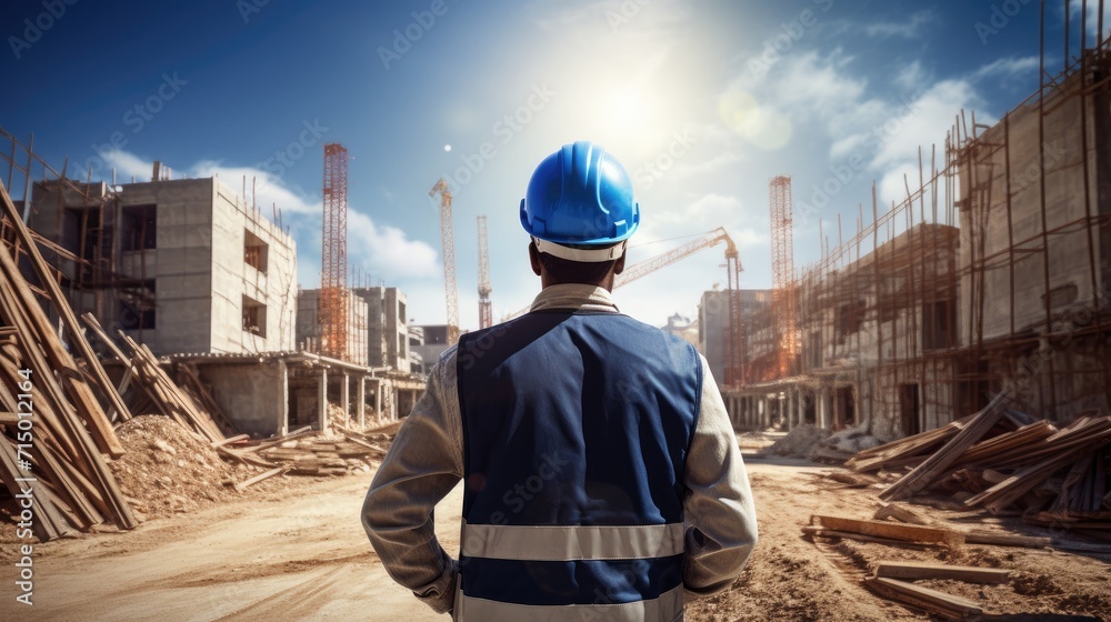 Engineer looking the building construction at the construction site 