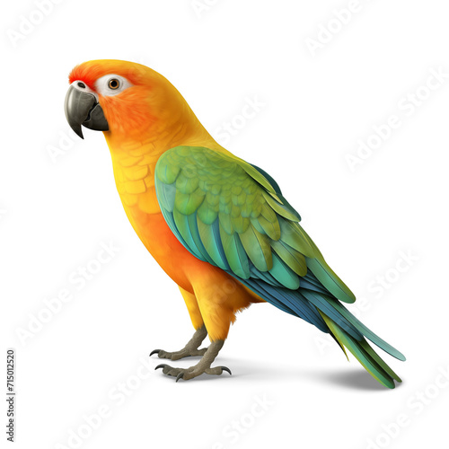 Colorful Sun Conure parrot isolated on white background.