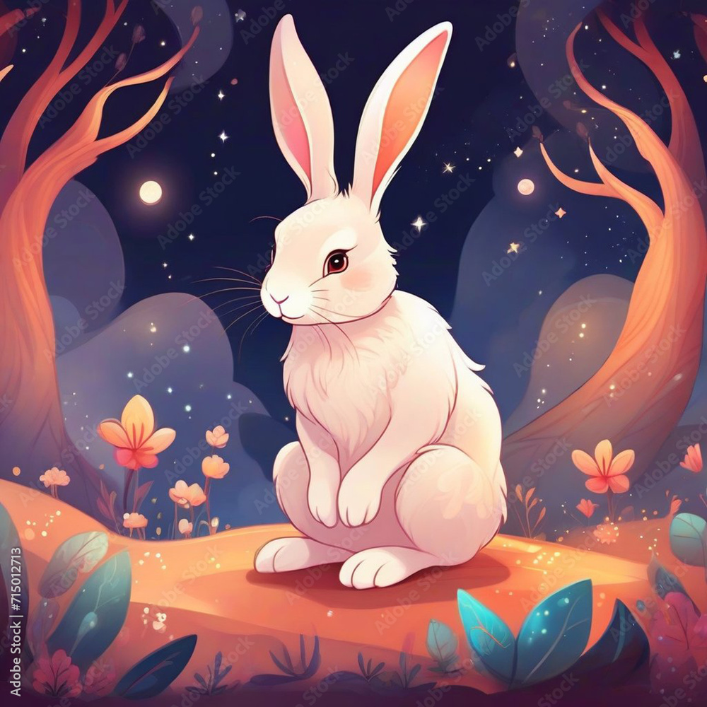 Obraz premium cute cartoon rabbit illustration. easter bunny. easter eggs