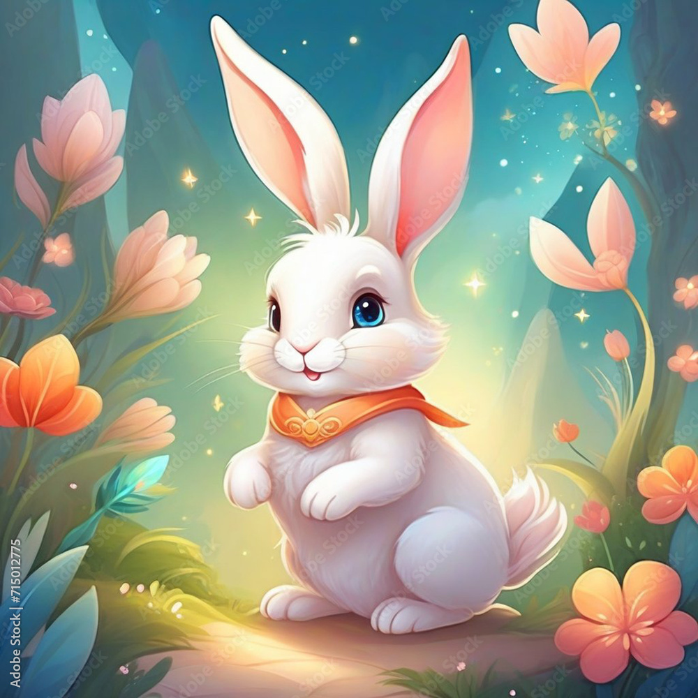 Obraz premium cute cartoon rabbit illustration. easter bunny. easter eggs