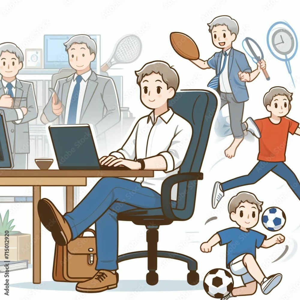 Image of a person in an everyday situation, such as working in an office or playing sports Generative Ia Image of a person in an everyday situation, such as working in an office or playing sports Generative Ia