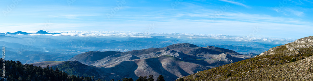 Panoramic view from the hiking trail to Torrecilla peak, Sierra de las Nieves national park, Andalusia, Spain