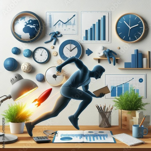 Image of a person in an everyday situation, such as working in an office or playing sports