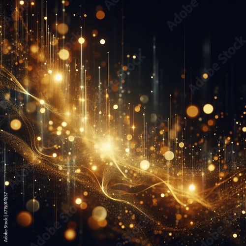 Golden Whispers: A Dance of Light Particles. A captivating display of light particles glowing against a dark backdrop, creating a sense of depth and movement