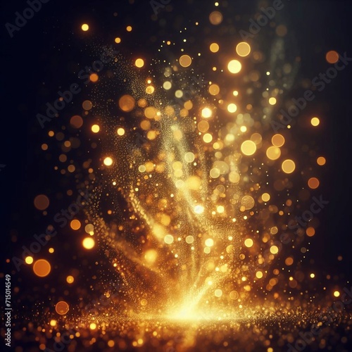 Golden Whispers: A Dance of Light Particles. A captivating display of light particles glowing against a dark backdrop, creating a sense of depth and movement