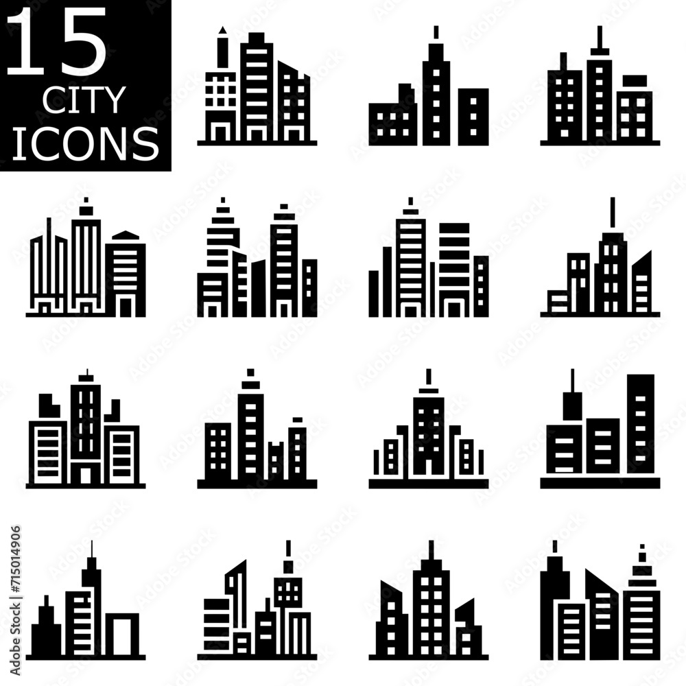 Set of city icons vector. Pictogram design.