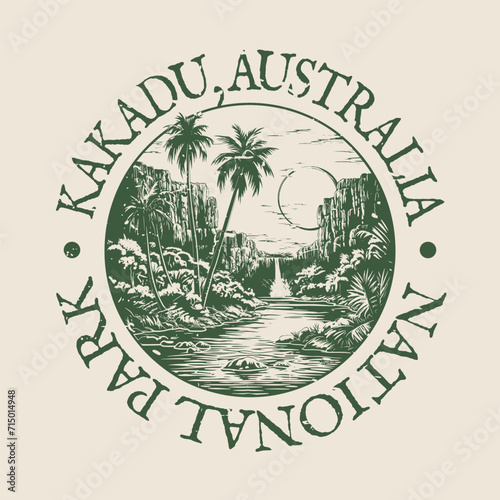 Kakadu, Australia Illustration Clip Art Design Shape. National Park Vintage Icon Vector Stamp.