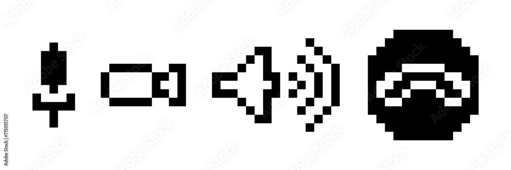 Video conference call pixel icon set. Mobile phone answer sign Video conference call pixel icon set. Mobile phone answer sign
