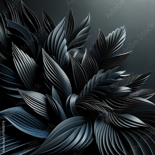 Modern 3D Rendered Black Leaves - Depth and Texture Background