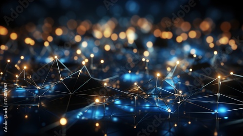 Tech lines And Connecting Dots Abstract dark blue Shiny And Blur Background 