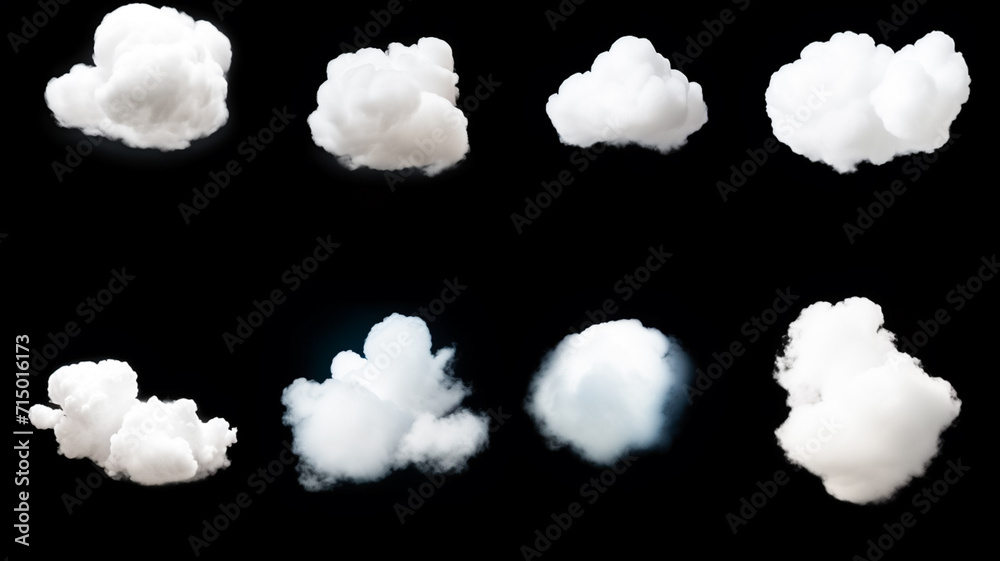Fototapeta premium Set of realistic isolated cloud on the black background.