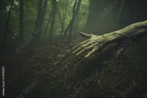 a human hand coming out of the ground