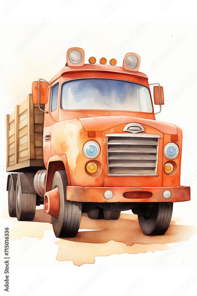 semi truck illustration vintage retro watercolor