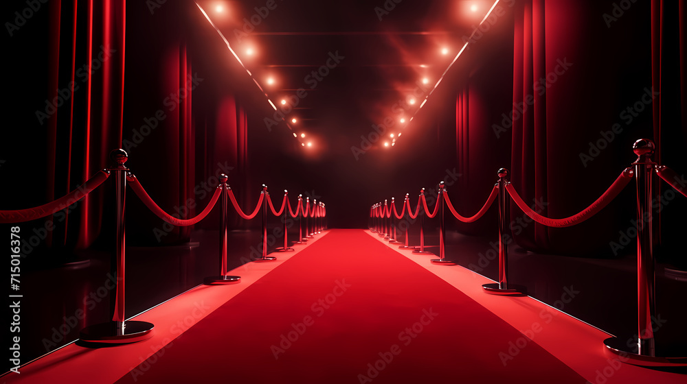 Red carpet on the stairs on dark background, the way to glory, victory and success Red carpet on the stairs on dark background, the way to glory, victory and success