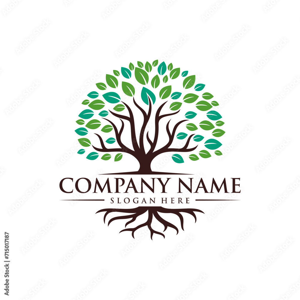 Abstract vector vibrant tree logo design, root vector illustration Abstract vector vibrant tree logo design, root vector illustration