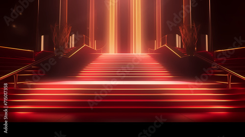 Red carpet staircase background, VIP entrance, night award ceremony