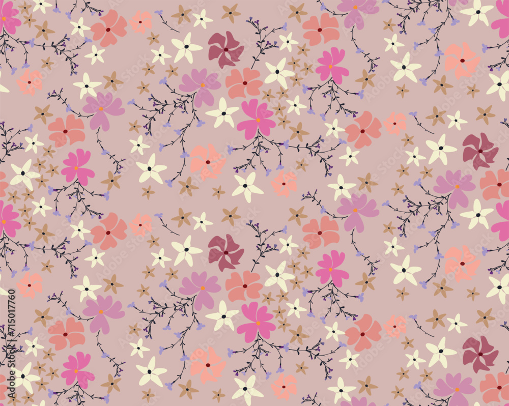 Botanical pattern of sketch flowers and branches Botanical pattern of sketch flowers and branches
