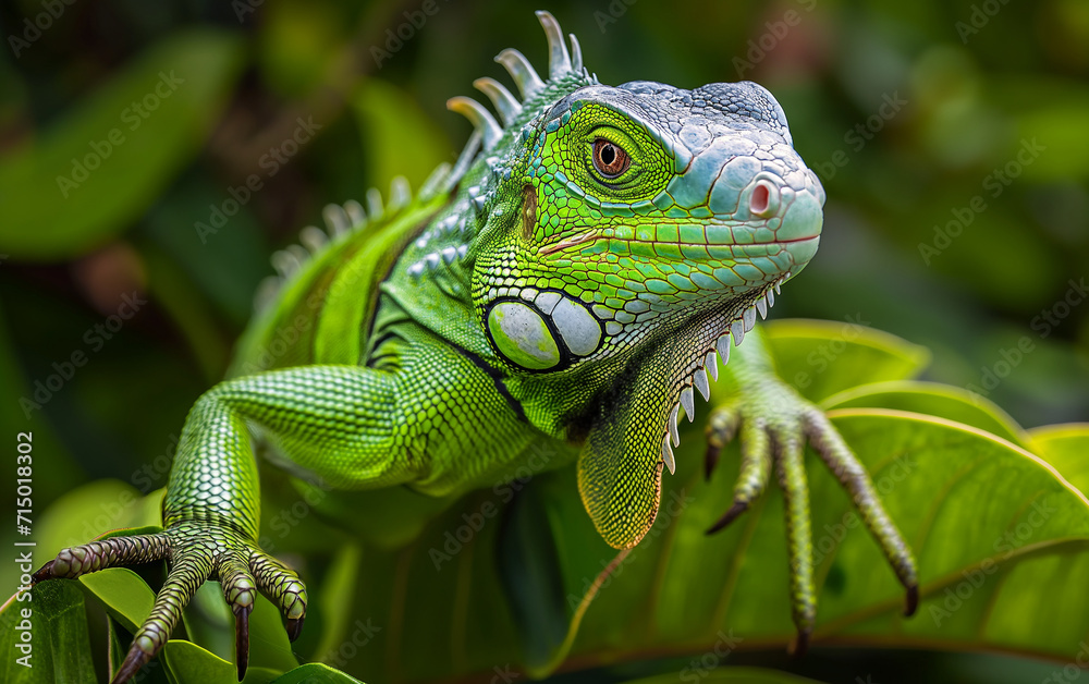 Obraz premium Green iguana close up. Generative AI