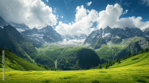 An expansive panorama showcasing the stunning beauty of the Alpine region