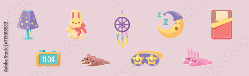 Baby Bedroom and Bedtime Object and Elements Vector Set
