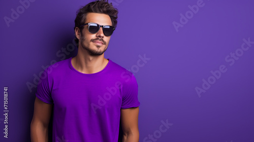 Handsome brunette man isolated on purple background