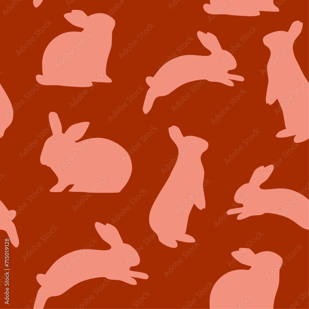 seamless rabbit and bunny silhouette pattern vector