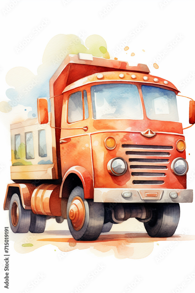 semi truck illustration vintage retro watercolor