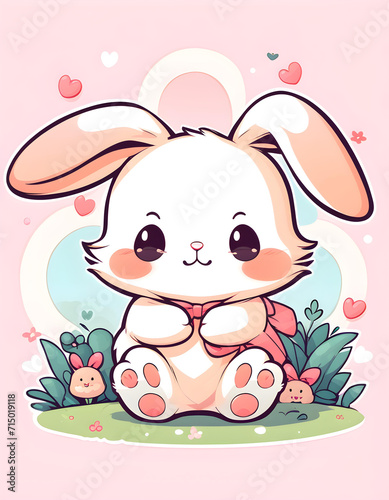 A cute illustration of a kawaii bunny on pastel tones,with a scarf, ai generated photo