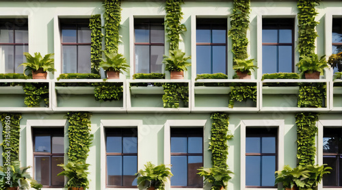 Grüne Fassade an Hochhäusern in der Stadt . Umweltprojekt . KI Generated