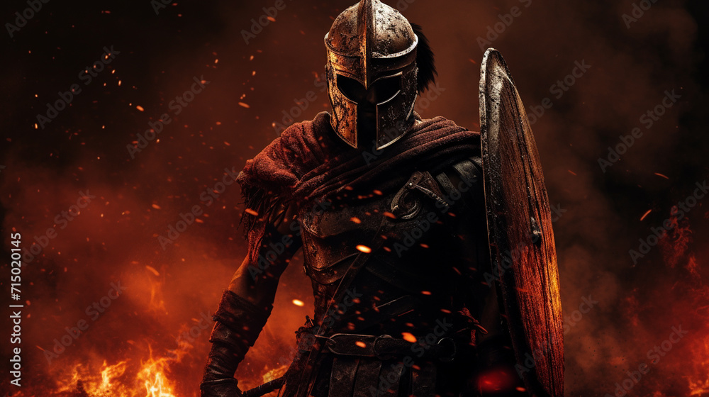 Fototapeta premium spartan on burning background Generate AI