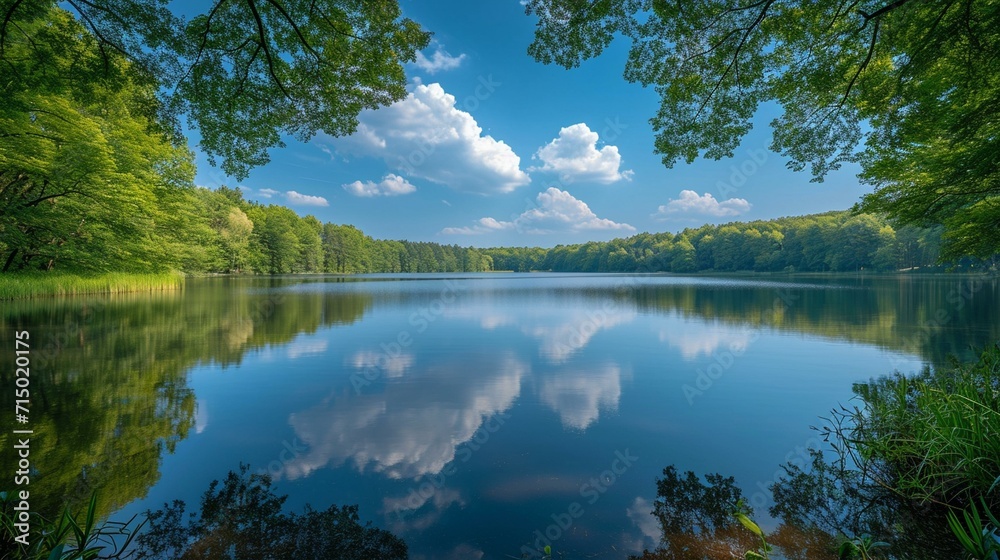 A serene lakeside scene with reflections of a blue sky, evoking a sense of calm and optimistic tranquility. [Serene lakeside scene with reflections A serene lakeside scene with reflections of a blue sky, evoking a sense of calm and optimistic tranquility. [Serene lakeside scene with reflections