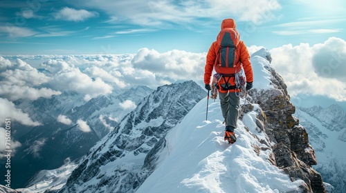 A mountain climber conquering a peak, symbolizing the triumph of optimism in overcoming challenges. [Mountain climber conquering peak