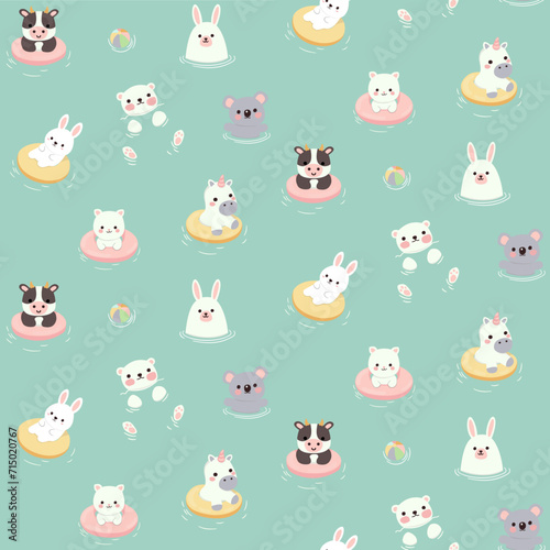 Pool party where every animal is invited, seamless pattern