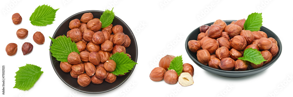 hazelnuts in black bowl isolated on white background macro. clipping path hazelnuts in black bowl isolated on white background macro. clipping path