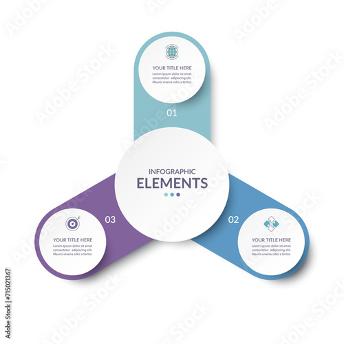 Vector infographic circle. Cycle diagram with 3 steps. Simple and accessible infographic design for report, business analytics, data visualization, social media and presentation. Easy editable.