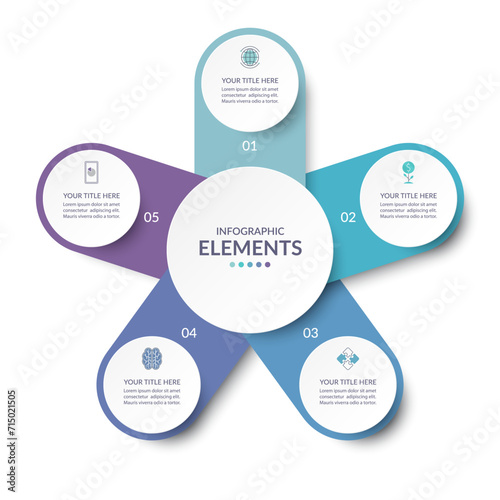 Vector infographic circle. Cycle diagram with 5 steps. Simple and accessible infographic design for report, business analytics, data visualization, social media and presentation. Easy editable. photo