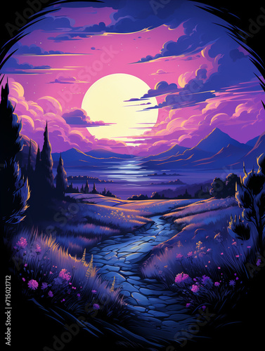T-shirt design  a serene landscape of rolling lavender fields under a twilight sky  capturing the essence of Provence created with Generative Ai