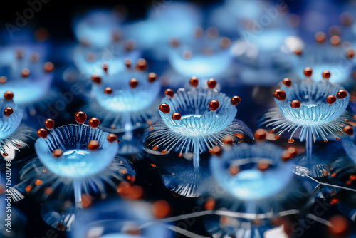 3D microbes molecules virus bacteria coronavirus concept COVID-19. Medicine bright blue close up macro details