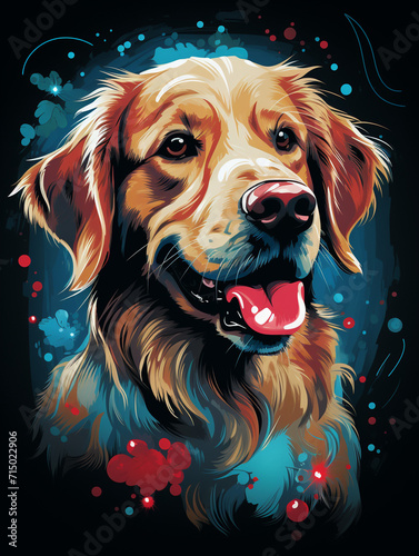 T-shirt design, a heartwarming image of a golden retriever, donning a festive Santa hat created with Generative Ai